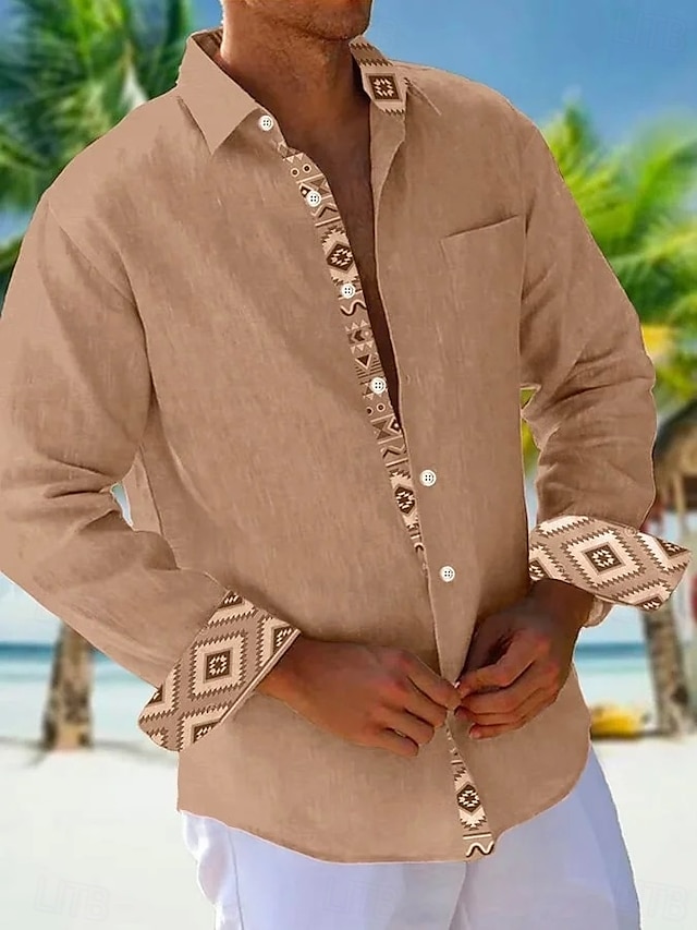  Herren Hemd Sommerhemd Freizeithemd Strandhemd Knopfhemd Hellgrün Rosa Himmelblau Braun Grau Langarm Einfach Muster Revers Urlaub Hawaiianisch Button-Down Bekleidung Polyester Mode Lässig Bequem