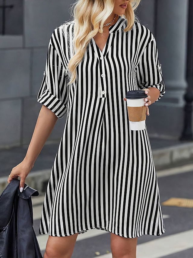  Damen Minikleid Etuikleid Sommerkleid Figurbetontes Kleid Brautkleider schlicht Urlaub Täglich Regular Fit Blumen Langarm V Ausschnitt Schwarz Dunkelblau Sommer
