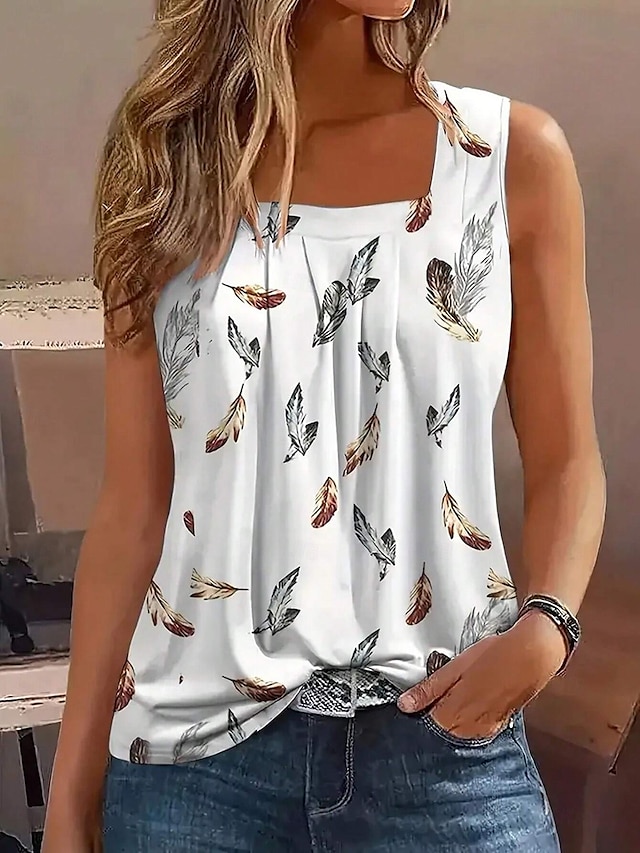  Női Top Camisole Levél Stílusos Rövid Ujjú Négyzet Nyak Rendszeres Felsők Napi Nyomtatás Fehér Nyár
