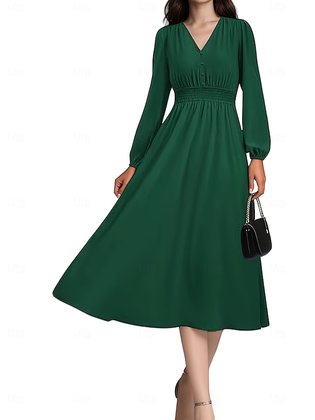  Femme Robe mi-longue Robe casual Elégant mode Décontractées Standard manche longue Col V Noir Rouge Bordeaux Bleu Vert Printemps Automne Hiver