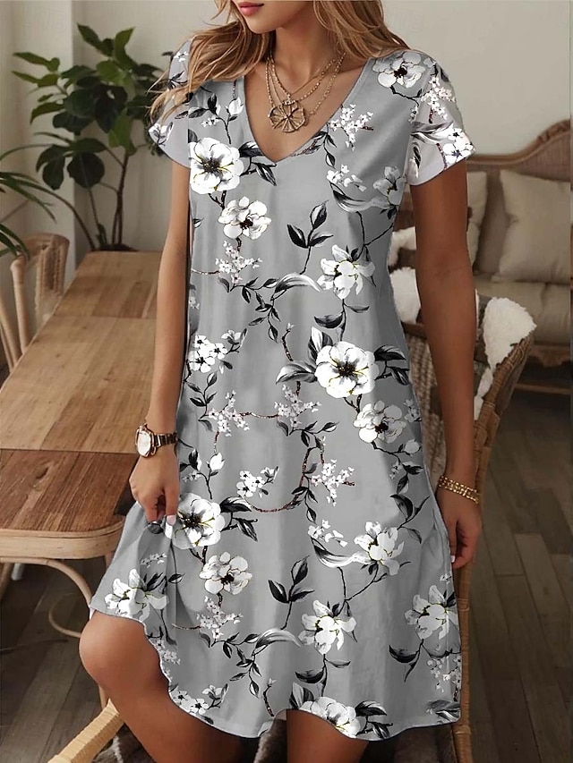  Női Mini Ruha Kicsi Méretű Ruha Laza Ruha Strandruha A Vonala Ruha Nyári Ruha Elegáns Szabadság Stílusos Szabadság Napi Rendes Fit Virágos Grafika Kis Virágos Rövid Ujjal Kerek Nyak Rózsaszín Kék