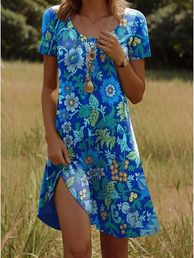  Női Mini ruha hétköznapi ruha Boho elegáns ruhák Csehország Napi Normál Virágos Rövid ujjú Terített nyak Medence Nyár