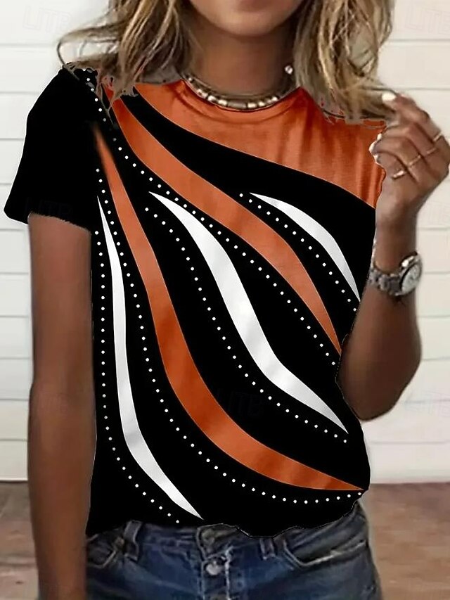 Women's T Shirt Floral Graphic Elegant Vintage Fashion Short Sleeve Crew Neck Regular Tops Daily Print Orange Spring Fall4