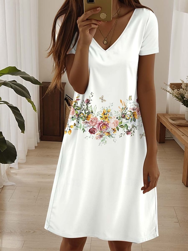  Dámské Mini šaty Volnočasové šaty Elegantní Tropický vzhled Havajské Denní Běžný Květinový Krátký rukáv Tričkový perlová Černá Světlá růžová Vodní modrá Léto