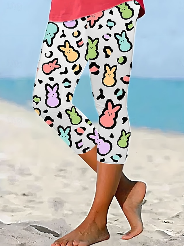  Women's Leggings Capri Pants High Elasticity Fashion Streetwear Full Length High WaistPantsEaster Animal Printing Thermal Warm Breathable Soft  Outdoor Daily White Fall Winter Regular Fit