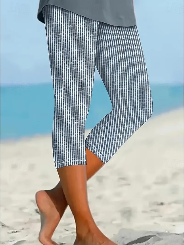  Kvinnors leggings capribyxor hög elasticitet mode streetwear hel längd hög midja blommigt tryck termisk varm andningsbar mjuk utomhus vardag linne lik mörkgrå kombination sommar vår regular fit