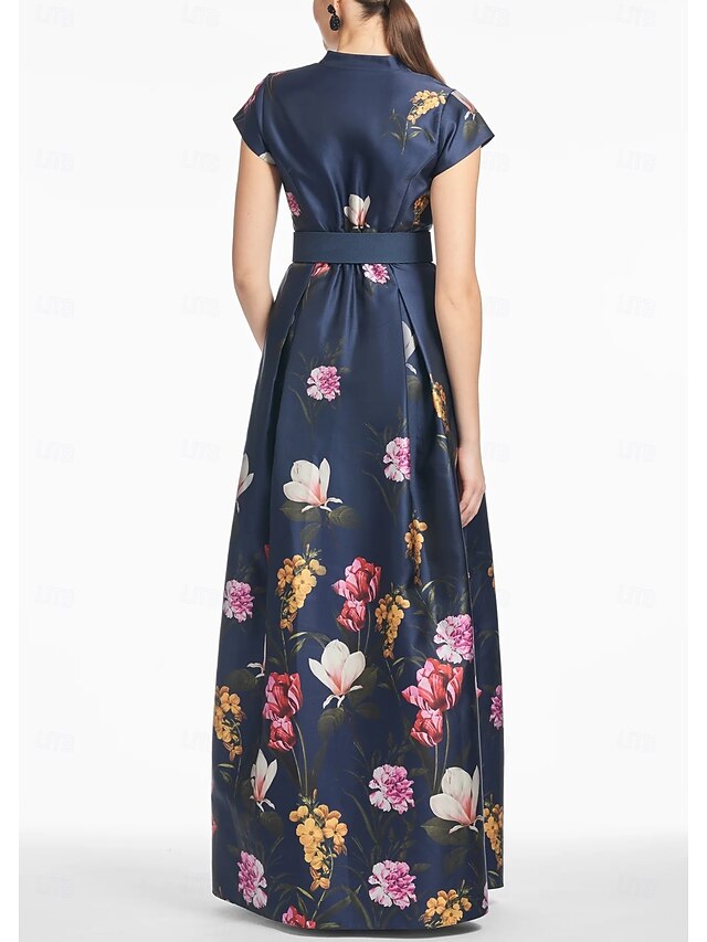 V Neck Floor Length Split Wedding Guest Dress