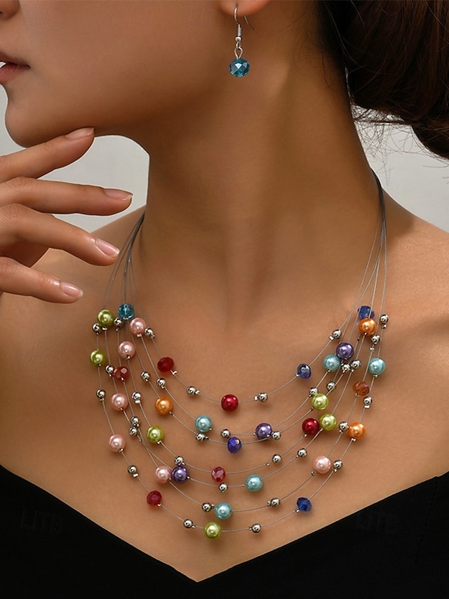  set de colier și cercei cu mărgele multicolore pentru femei – bijuterii elegante pentru nunți, petreceri și ținute de seară