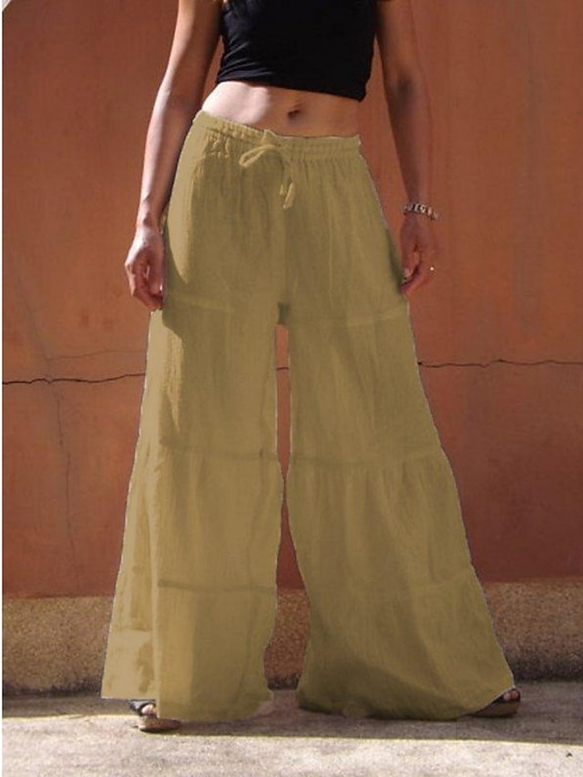  Women's Wide Leg Chinos Fashion Streetwear Full Length High Waist Plain Pocket Elastic Waistband Comfy Soft Comfortable Micro-elastic Outdoor Street White Khaki Light Blue Summer Spring Regular Fit