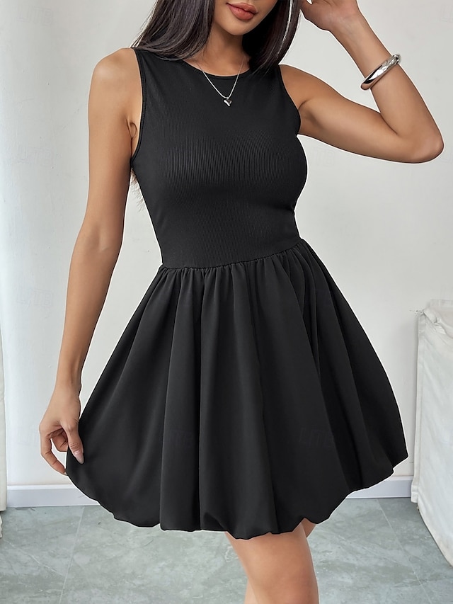  Women's Mini Dress Black Dress Graduation Dress Casual Dress A Line Dress Basic Casual Vacation Daily Regular Fit Plain Sleeveless Crew Neck Black Summer