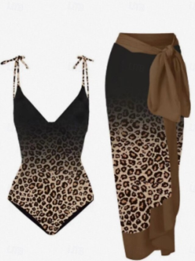 Backless Belly Cover Split Swimsuit Women Leopard Print Printed Two Piece Suit Vacation Swimsuit main image 1