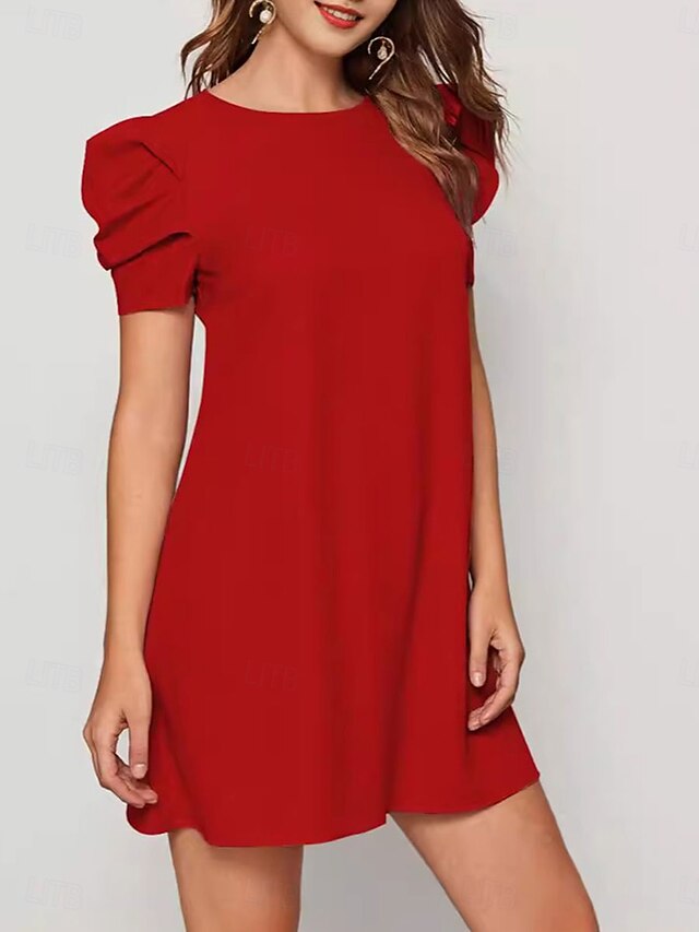  Ženské mini šaty tričkové šaty tee šaty shift šaty A-line šaty jednobarevné puff sleeve šaty neformální dovolená každodenní regular fit grafické krátký rukáv kulatý výstřih černá červená tmavě zelená