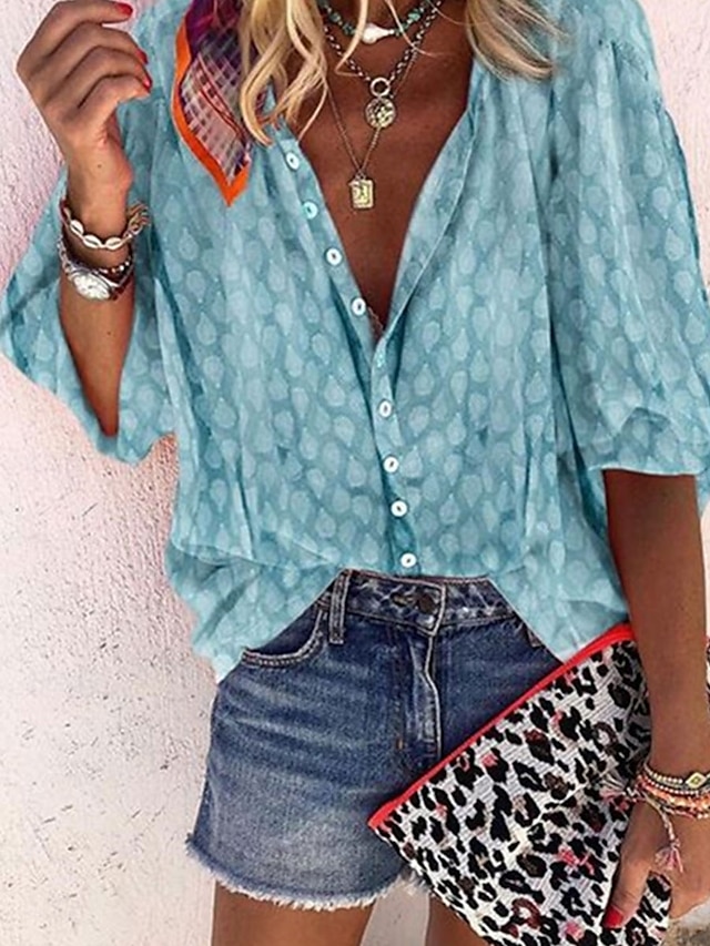  Per donna Camicia Blusa Pop art Moda Informale Manica lunga Colletto Top regolari Ufficio Giornaliero Per eventi Bottoni Giallo Blu Arancione Grigio Primavera Autunno