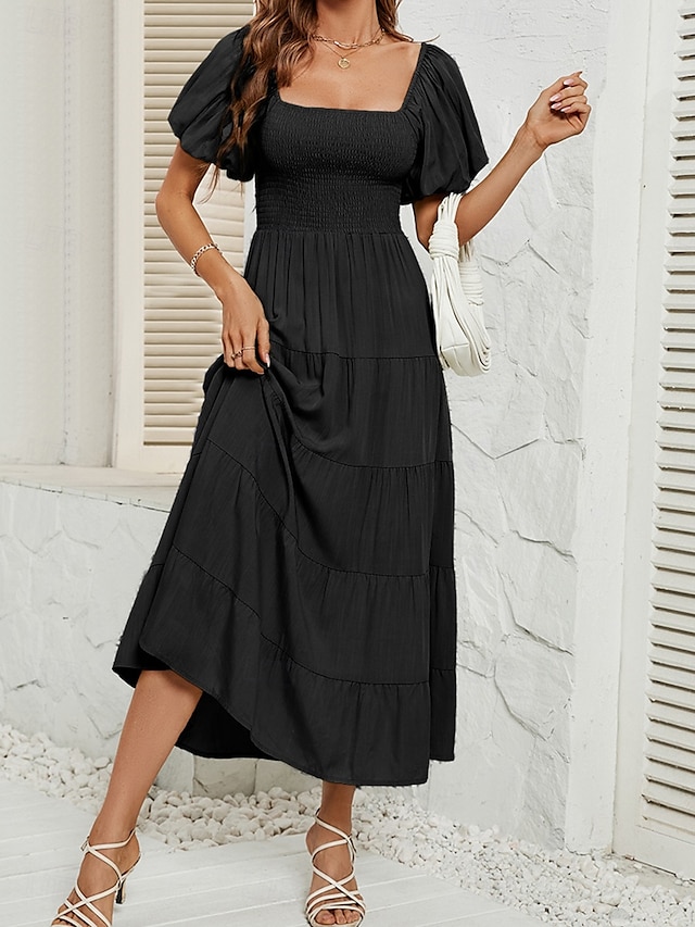  Women's Mini Dress A Line Dress Milkmaid Dress Off The Shoulder Dress Puff Sleeve Dress Vacation Vacation Daily Regular Fit Plain Short Sleeve Off Shoulder Black Light Green Pink Blue Summer