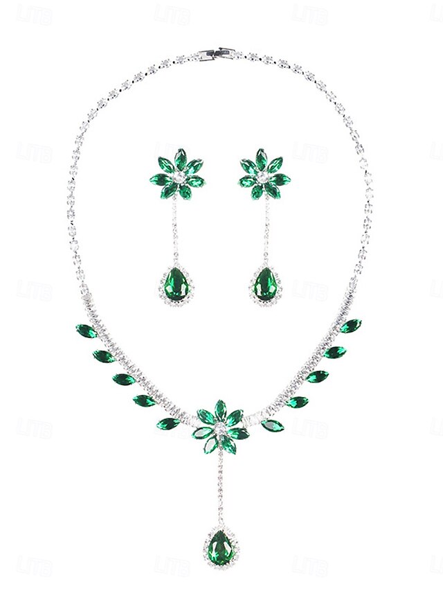  Parure de Bijoux 1 Vert Zircon Chrome Imitation de diamant 1 Collier Boucles d'Oreilles Femme Elégant Rétro Vintage Mode Le style rétro Classique Parure de Bijoux Pour Mariage Soirée