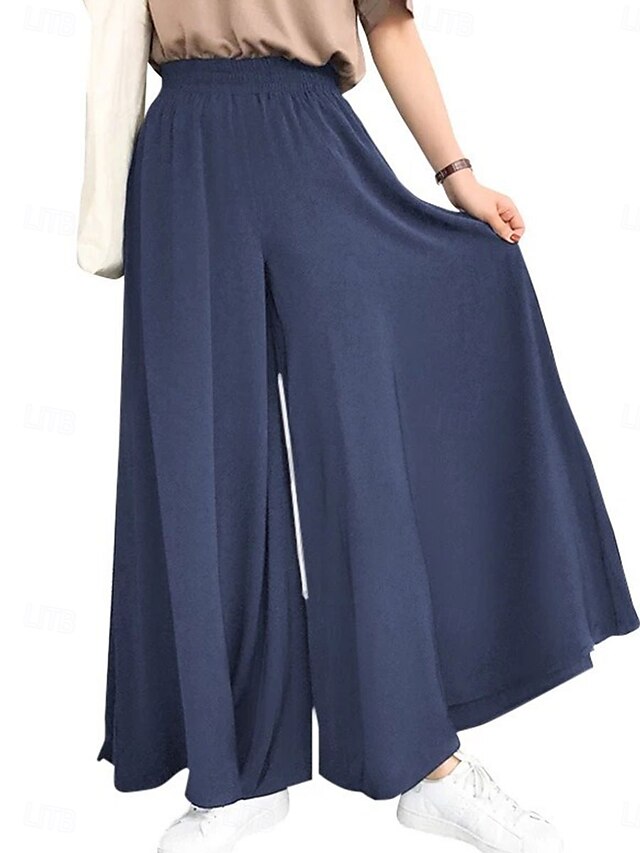  Women's Culottes Wide Leg Chinos Fashion Streetwear Full Length High Waist Plain Elastic Waistband Comfy Soft Comfortable Micro-elastic Outdoor Street Camel Robin's Egg Blue Black Summer Spring