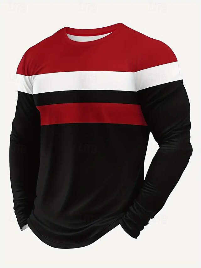 Men's Tee Tee Top Long Sleeve Shirt Long Sleeve Crewneck Spring &  Fall Stripes Fashion Designer Color Block Vacation Street Going out Gray+White Red+Black Top Tee for Men3