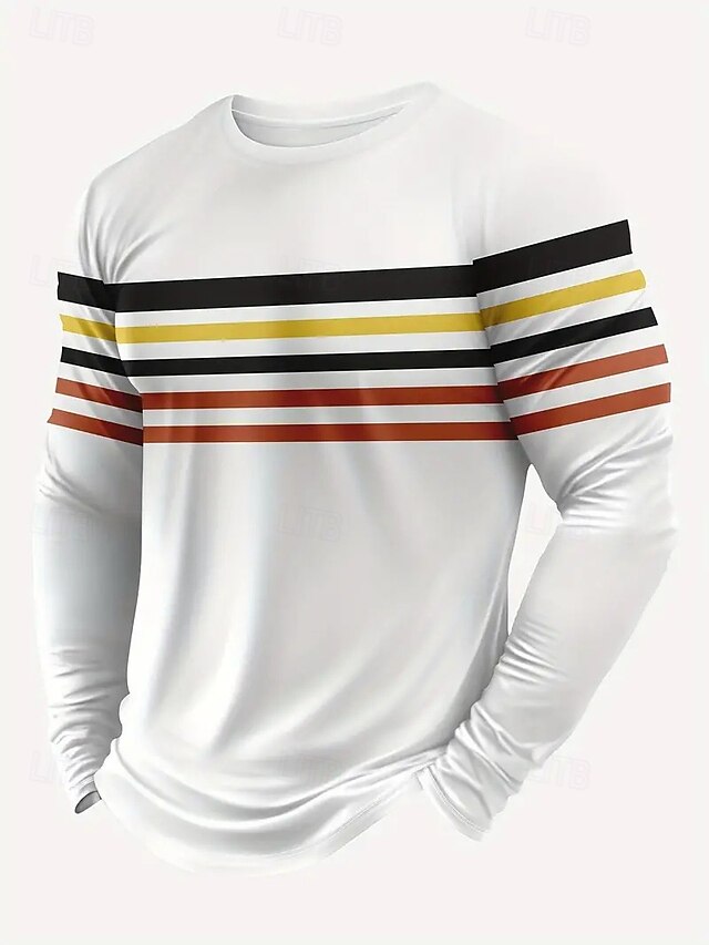 Men's Tee Tee Top Long Sleeve Shirt Long Sleeve Crewneck Spring &  Fall Stripes Fashion Designer Color Block Vacation Street Going out White Top Tee for Men2