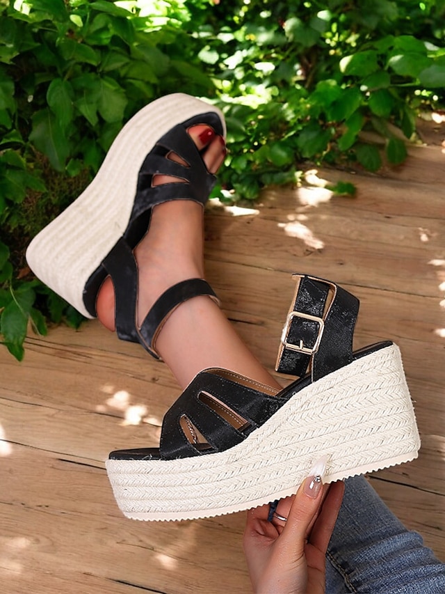 női espadrille platform ékszandál – nyitott orrú bokapántos nyári cipő hétköznapi, strand- és nyaralási viselethez