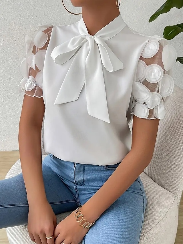  Bluză Pentru femei Negru Alb Roșu-aprins Culoare solidă / simplă Dantelă Funde Zilnic Elegant Guler în picioare Fit regulat S