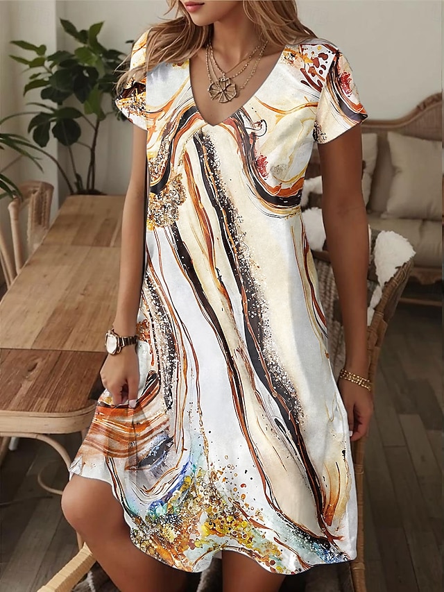  Women's Mini Dress T Shirt Dress Tee Dress Sundress A Line Dress Elegant Vintage Stylish Vacation Birthday Casual Regular Fit Ombre Graphic Short Sleeve V Neck Pink Blue Orange Summer
