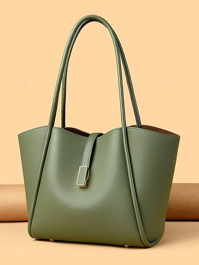 Groene tas van imitatieleer voor dames, eenvoudig ontwerp, gouden gespversiering - stijlvolle en praktische tas voor werk, winkelen en dagelijks gebruik zwart wit rood