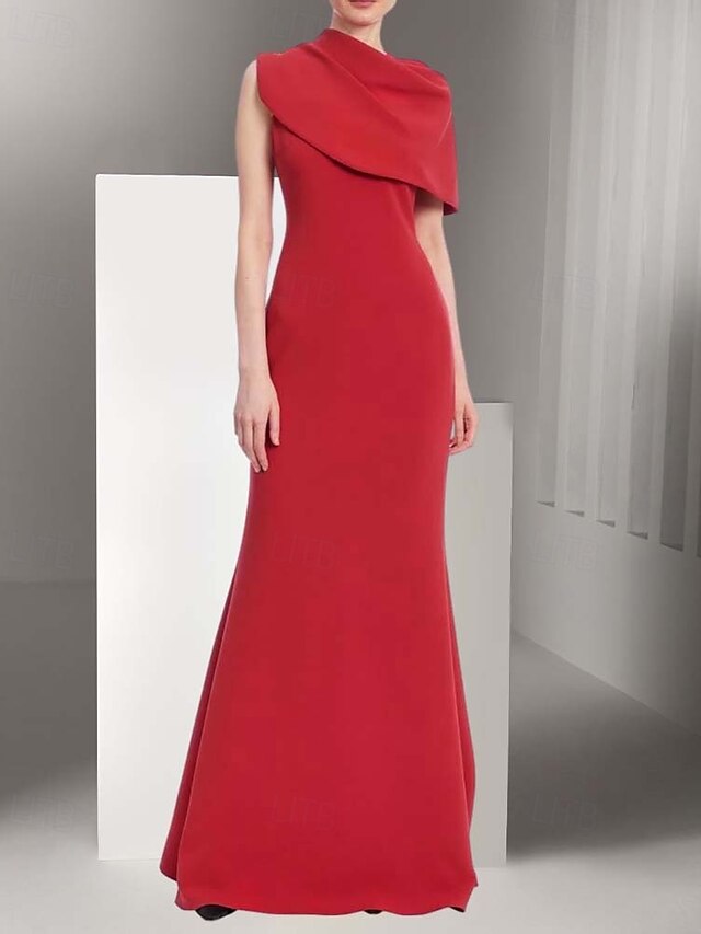 Regency Formal Dress Elegant Sleeveless Sheath/Column V-Neck Floor Length Stretch Satin Formal Dress