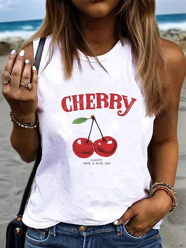  Női Top Camisole Betű Stílusos Hétköznapi Rövid Ujjú Crew Nyak Rendszeres Felsők Napi Nyomtatás Fehér Nyár