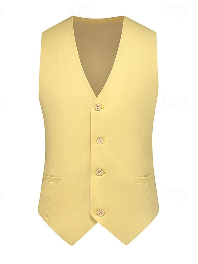  בגדי ריקוד גברים וסט חֲזִיָה Gilet חופשה יומי פגישה (דייט) אופנתי יום יומי אביב קיץ כפתורים כיס פוליאסטר נוח אחיד חזה יחיד כפתור יחיד צווארון V רגיל שחור צהוב כחול סקיי כחול כהה אֵפוֹד