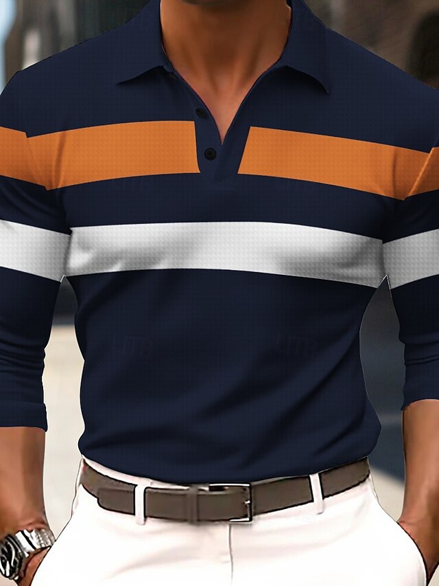 T-shirt Manches Longues Homme Coton Décontracté - Col Rond, Rayures, Grande Taille - Pour Tous Les Jours