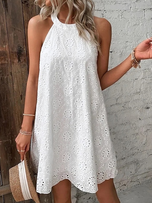  Pentru femei Rochie Mini Rochie albă Rochie casual Rochie decupată Rochie de vară Modă În aer liber Concediu Dată Fit regulat Simplu Fără manșon Gâtul halter Portocaliu Trifoi Bej Vară Primăvară