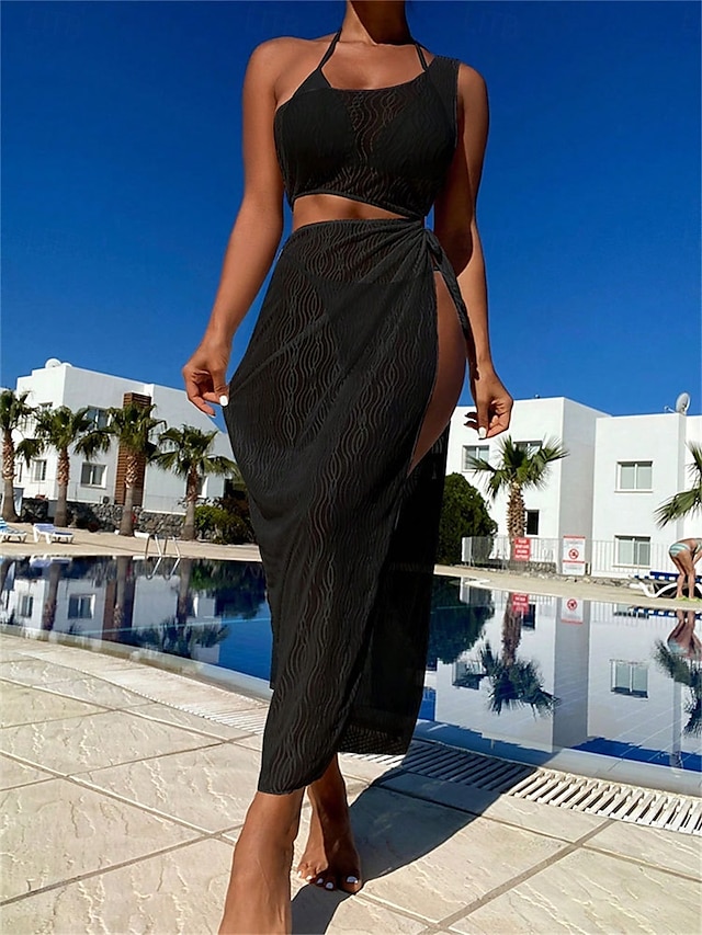  Per donna Costumi da bagno Prendisole Vestito da spiaggia Costume da bagno Tagliato Festività Abbigliamento mare Tinta unica Collo asimmetrico Senza maniche Costumi da bagno