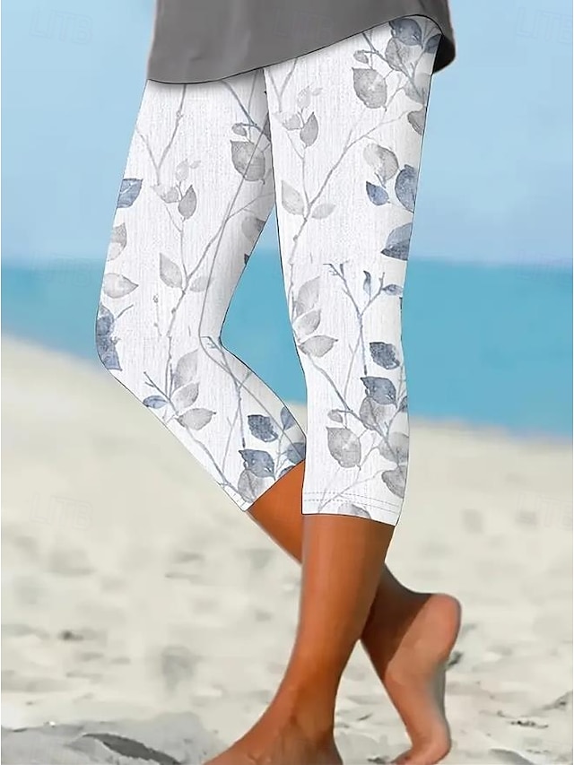  Kvinnors leggings capri byxor hög elasticitet mode full längd medelhög midja lagertryck avslappnad daglig silvergrå sommar regular fit