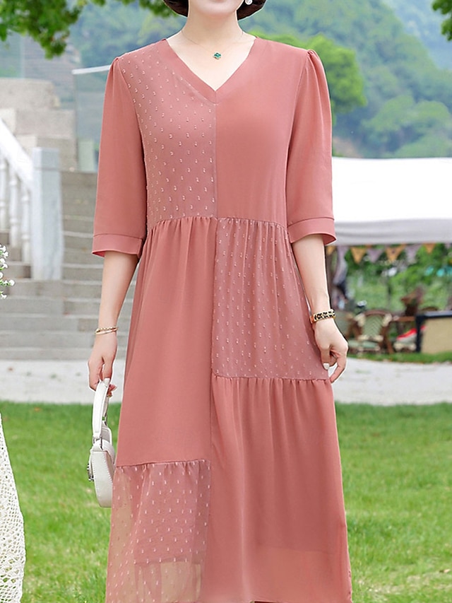  Női Hosszú ruha Maxi ruha hétköznapi ruha A vonalú ruha Elegáns Stílusos Alkalmi Vakáció Hétköznapi Napi Normál Sima Rövid ujjú V-alakú Arcpír rózsaszín Medence Nyár Tavasz