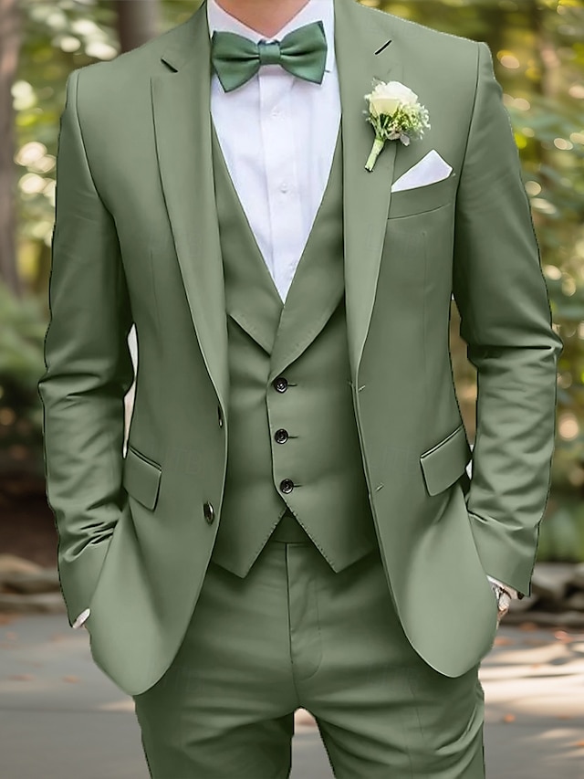  Costumes de mariage professionnels pour hommes vert sauge mode fête été unis coupe standard 3 pièces à simple boutonnage deux boutons