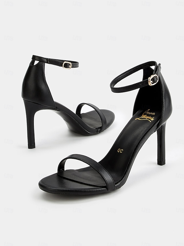  Black Ankle Strap Stiletto Sandals for Women - Elegant Open-Toe High Heels for Evening & Formal Events