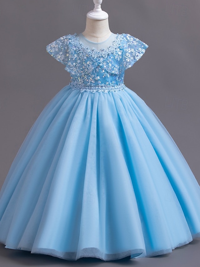  Robe de demoiselle d'honneur pour fille longueur maxi fêtes de mariage style royal élégante avec dentelle et perles convient aux filles de 3 à 16 ans