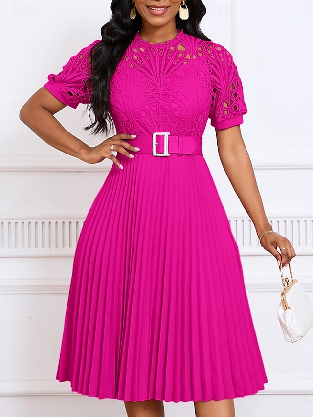  Dame Maxi Kjole A-linje Kjole Ensfarvet Fit And Flare Kjole Elegant Formelt Formelt Bryllup Gæst Cocktail Party Regulær Pasform Grafisk Kort Ærme Rund Hals Blush Pink Sort Hvid Pink Sommer