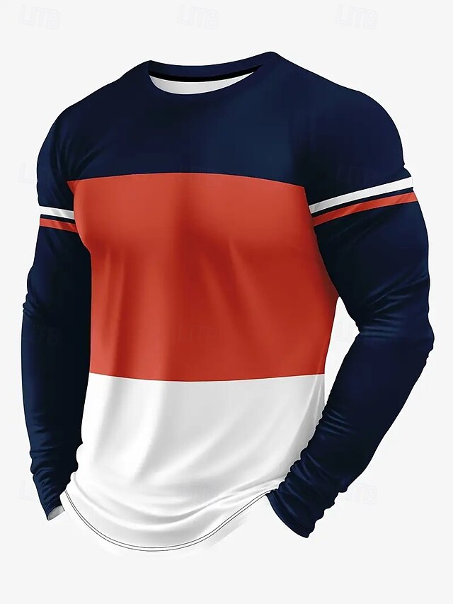Men's Tee Tee Top Long Sleeve Shirt Long Sleeve Crewneck Spring &  Fall Stripes Fashion Designer Color Block Vacation Street Going out Orange White Top Tee for Men2