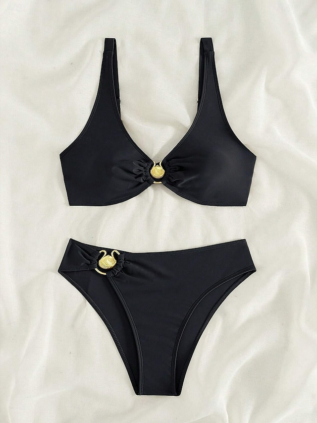 Maillot De Bain Deux Pièces Femme - Bikini Taille Haute Imprimé - Top Et Shorty - Nylon élastique - 9