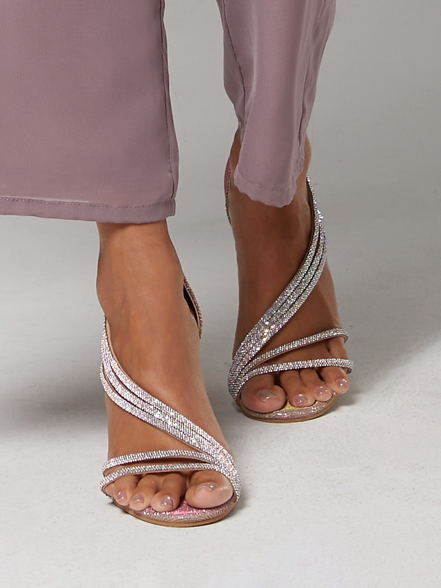  Sandalen met hoge hak en kristalsteentjes voor dames – glamoureus design, perfect voor bruiloften, dansfeesten en speciale gelegenheden.