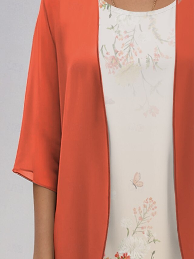  Rochie de absolvire pentru femei Rochie midi Rochie din chiffon Rochie Shift Rochie de vară Elegantă Vintage Zilnic Fit larg Floral cu mânecă scurtă Gât rotund Roșu ruginit Vară Primăvară Toamnă