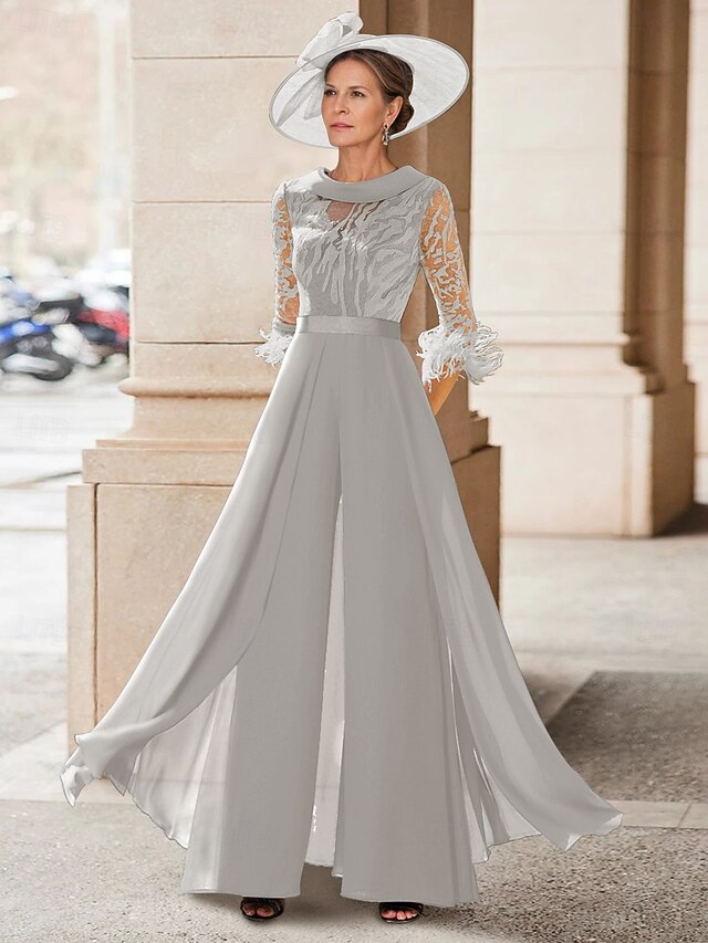 Square Collar Floor-Length Jumpsuit Mother of the Bride Off-the-Shoulder Cape