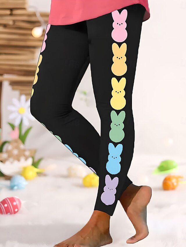  Women's Leggings Trousers Fashion Streetwear Full Length High WaistPantsEaster Animal Printing Thermal Warm Breathable Soft Micro-elastic Outdoor Daily Black Spring Fall Regular Fit