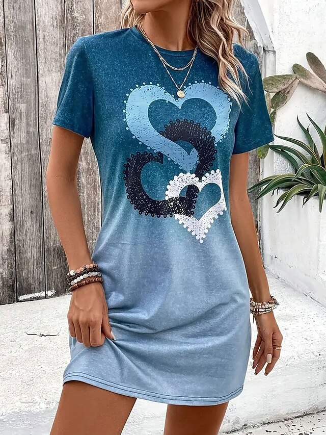  Damskie Sukienka mini Codzienne sukienki Sukienka t-shirtowa Sukienka trapezowa Letnie sukienki Elegancja Elegancki Formalny Urlop Praca Codzienny Regularny Ombre Serce Graficzny Krótki rękaw Półgolf