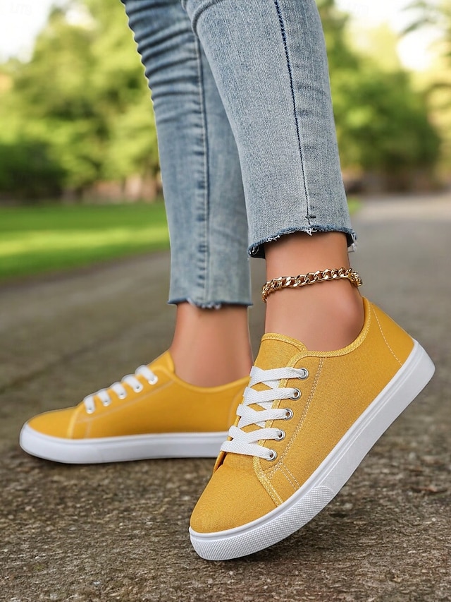  Canvas Lace-Up Sneakers for Women – Classic and Comfortable Sneakers for Everyday Wear, Perfect for Casual Outings and Weekend Adventures