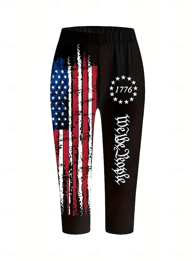  Independensdagen Kvinnors Patriotiska Fjärde Juli Leggings Capri Byxor Hög Elasticitet Ankellång MidjaByxorAmerikansk Flagga Amerikansk Flagga Nationell Flagga Tryck Termisk Varm Andningsbar Mjuk