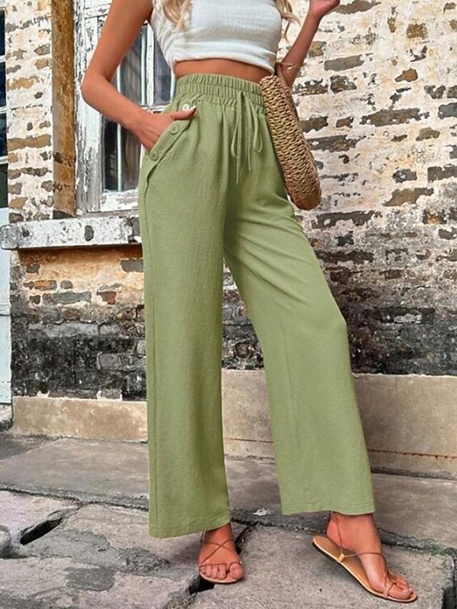  Pentru femei Pantaloni scurți din bumbac in Pantaloni inspirați din in Pantaloni din bumbac in Modă Șic Stradă Confortabili Lungime totală Talie Înaltă Simplu Cordon Talie elastică Picior drept