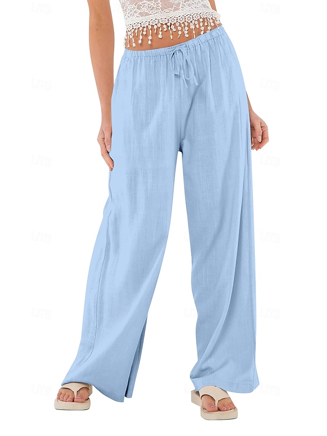  Mulheres Shorts de algodão e linho Calças inspiradas em linho Calças de linho de algodão Casual Comprimento total Natural Cintura elástica Design de cordão elástico Sem Elasticidade Branco Leite