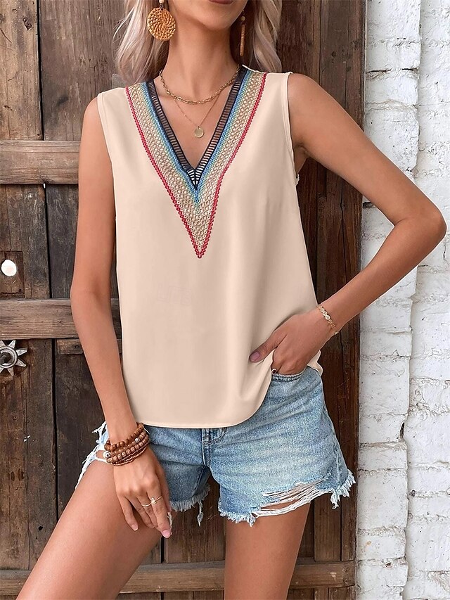  Débardeur en satin pour femmes Uni Mode Moderne Décontracté Sans manches Col en V Hauts réguliers Quotidien Sortie Week-end Dentelle Noir Blanc Rouge Blanc cassé Été Printemps